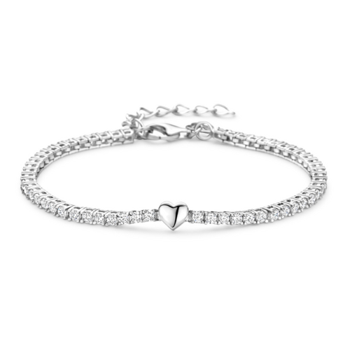 Tennisarmband mit Herzen und Zirkonia – Silber 925/000, rhodiniert & teilvergoldet