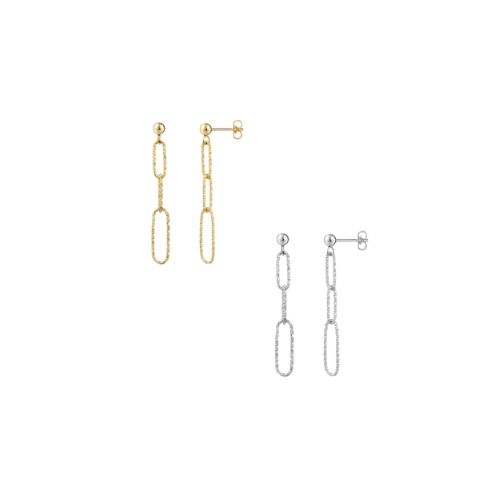 Ohrstecker mit 3 Gliedern Silber 925/000 – Ø Kugel 3 mm, diamantierte Glieder, ca. 38 mm, ca. 1,3 g, inkl. Geschenkbox