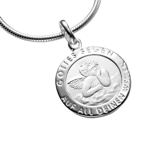 Anhänger Schutzengel teilmatt – 925 Sterling Silber, mit Gravur "Gottes Segen auf all deinen Wegen