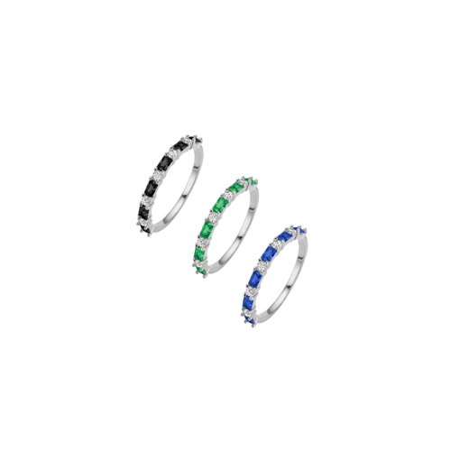 Ring Silber 925 mit weißen und farbigen Baguette-Zirkonia