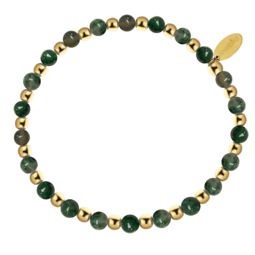 Damen-Armband mit runden Naturstein-Perlen – Edelstahl IPG 14 kt. vergoldet, flexibel