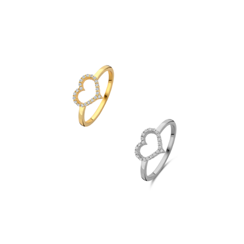 Damenring Herz 22 Zirkonia Silber 925/000, vergoldet – Größen 52, 54, 56