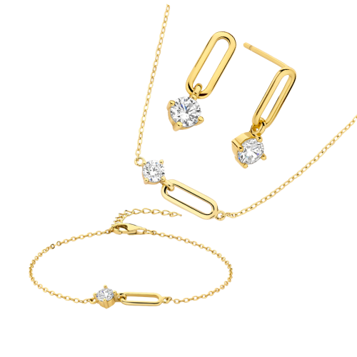 Eklusives Schmuckset – Armband, Ohrstecker & Collier mit Zirkonia – Silber 925 vergoldet