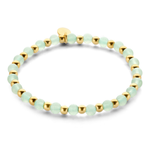 Damen-Armband mit runden Naturstein-Perlen – Edelstahl IPG 14 kt. vergoldet, flexibel