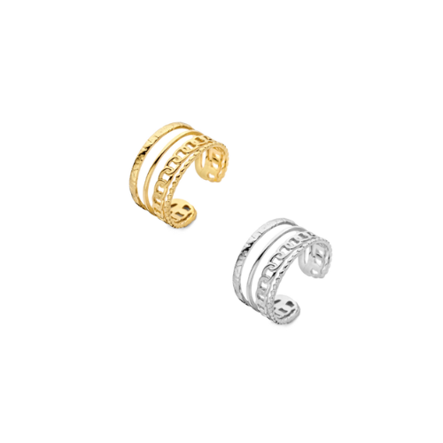 Lovebird Damenring Edelstahl – 4-reihig, 11 mm breit, Ø Gewicht 2,10 g, Gold- oder Silberfarbe, inkl. Geschenkbox