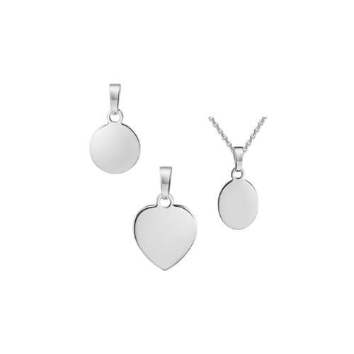 Gravurplatten aus 925er Silber – Herz, rund und rechteckig
