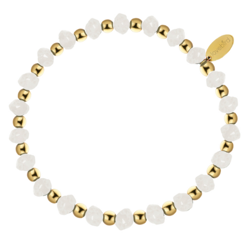 Damen-Armband mit runden Naturstein-Perlen – Edelstahl IPG 14 kt. vergoldet, flexibel