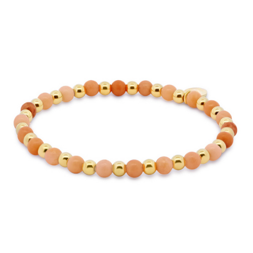 Damen-Armband mit runden Naturstein-Perlen – Edelstahl IPG 14 kt. vergoldet, flexibel