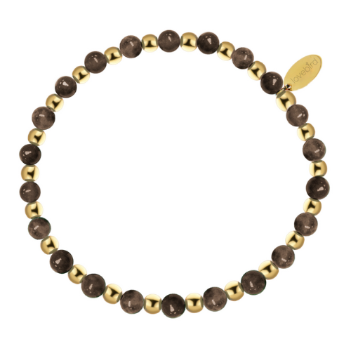 Damen-Armband mit runden Naturstein-Perlen – Edelstahl IPG 14 kt. vergoldet, flexibel