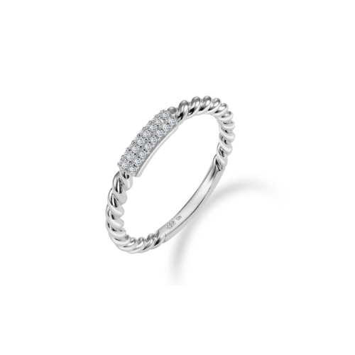 Damenring Twisted mit 24 Zirkonia – 925 Sterling Silber, rhodiniert