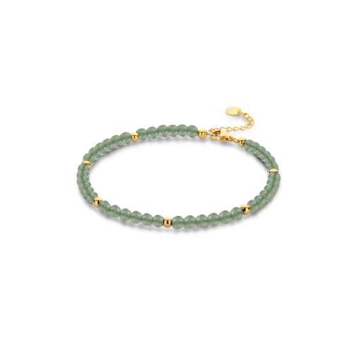 Damen-Fußkette mit grünem Achat – Edelstahl IPG 14 kt. vergoldet, 22 cm + 3 cm Verlängerung