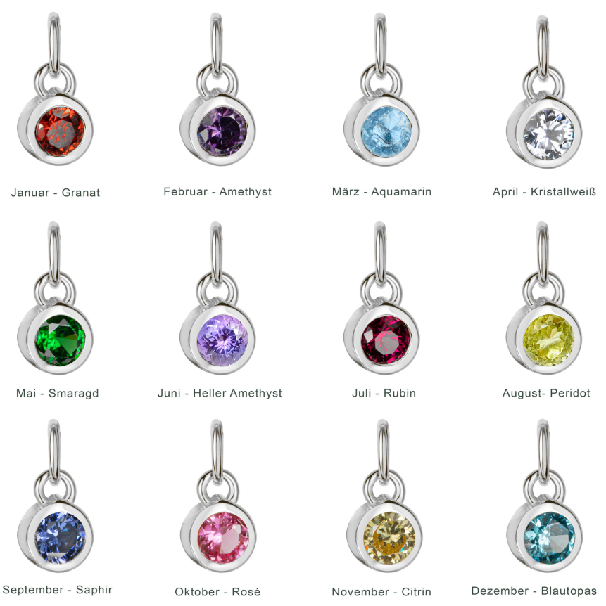 Anhänger Geburtssteine / Monatssteine – 925er Silber, nachhaltig gefertigt